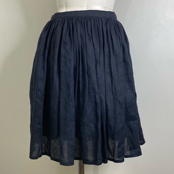 100% LINEN GATHERED SKIRT SNAP CLOSURE ONE POCKET LIGHT BLACK/DARK GREY - Picture 3 of 10
